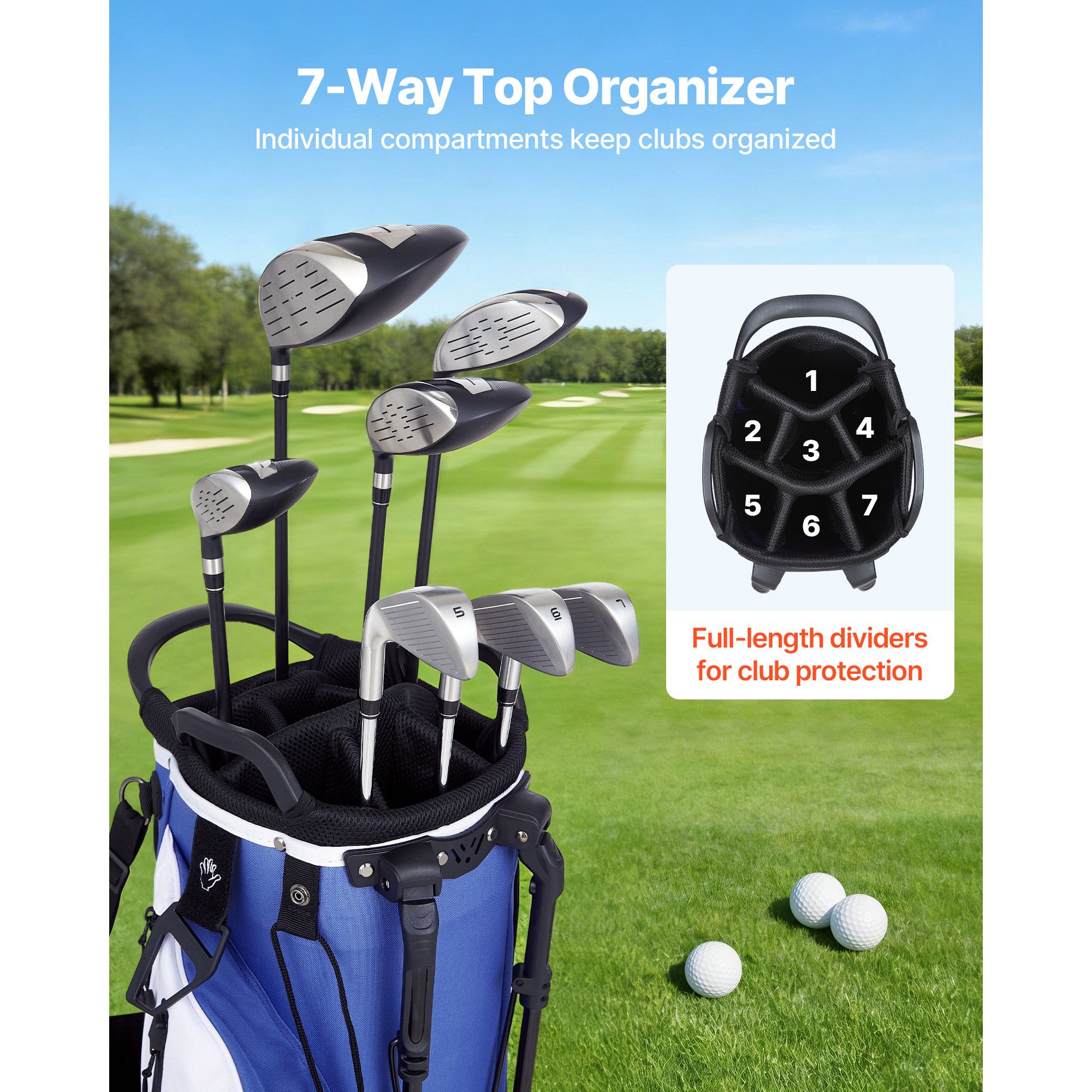 Golf Bag Stand Cart - Golf Cart Bag, 7 Way Top
